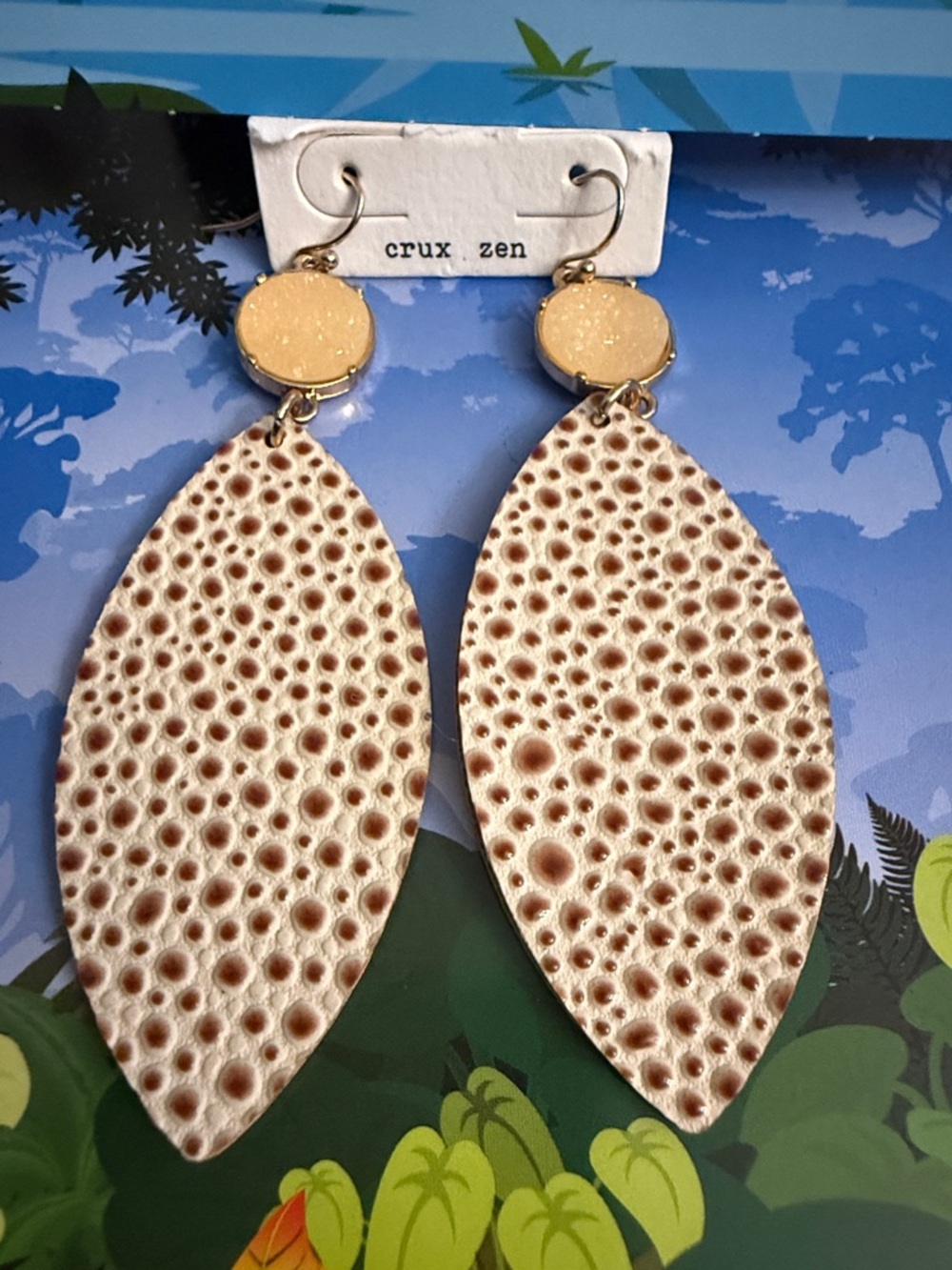 Crux Zen Beige Textured Dangle Earrings with Gold Accents